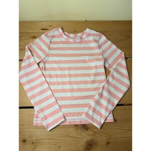 Hanna Andersson 150 (12) Long Sleeve Pink White Stripe Swim Top Rash Guard Shirt